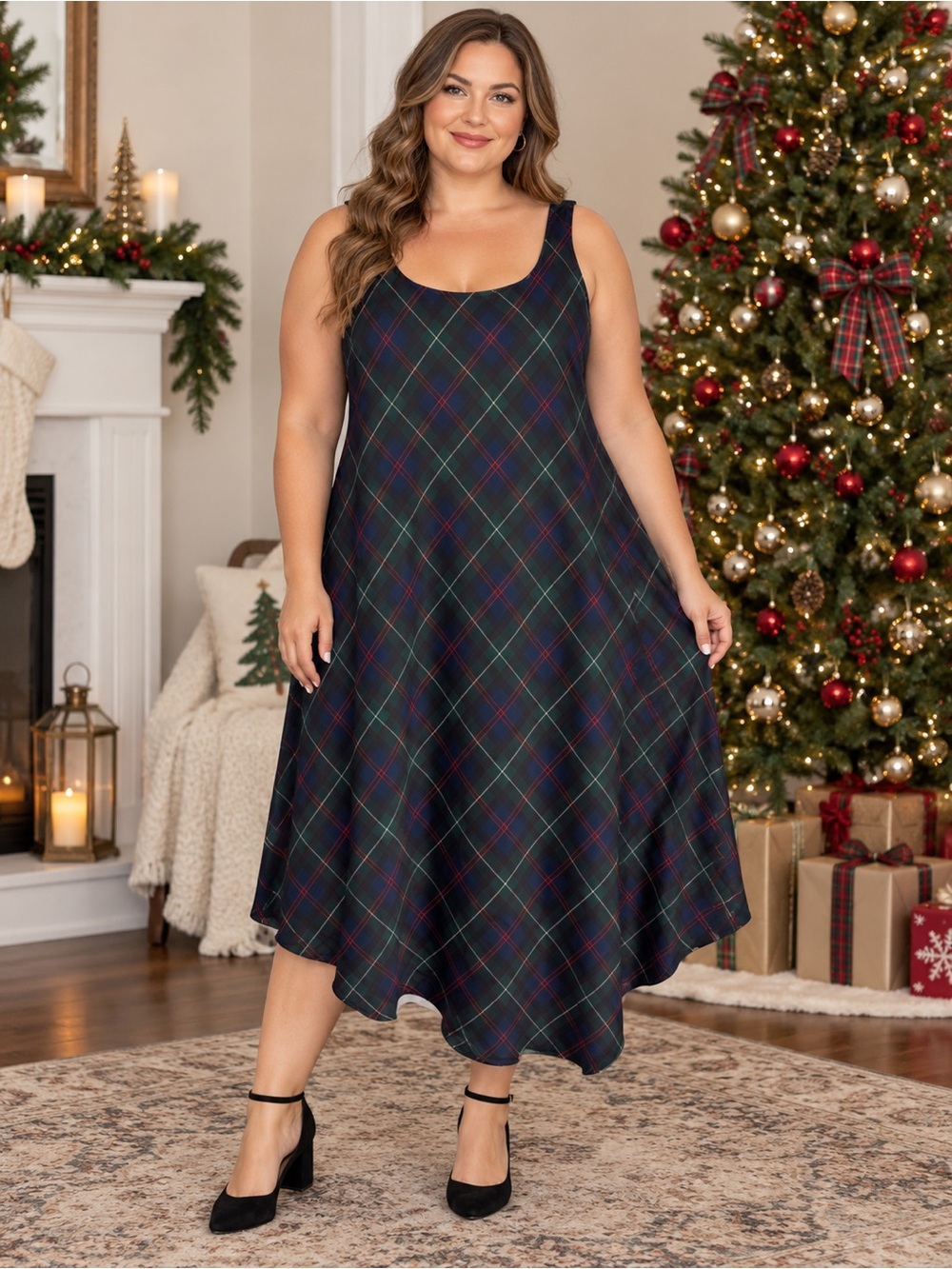 Lauren Ralph Lauren Plaid Midi Dress Women’s Size 18 Pine Green Navy Red NWT